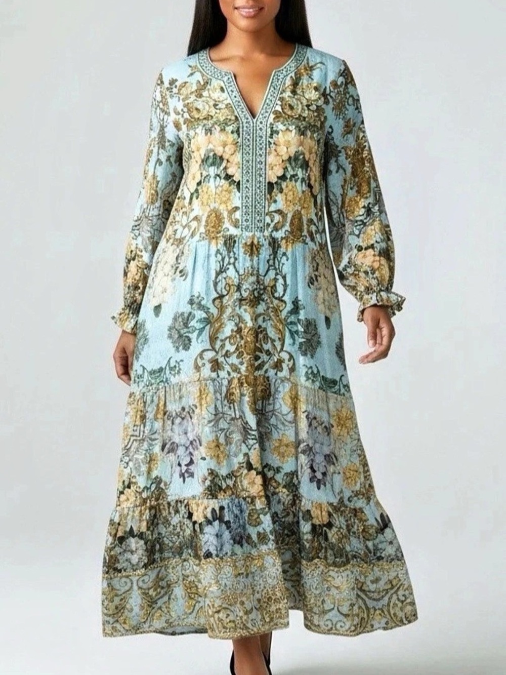 Soft Surroundings Tiered Baroque Floral Maxi Dress NWT